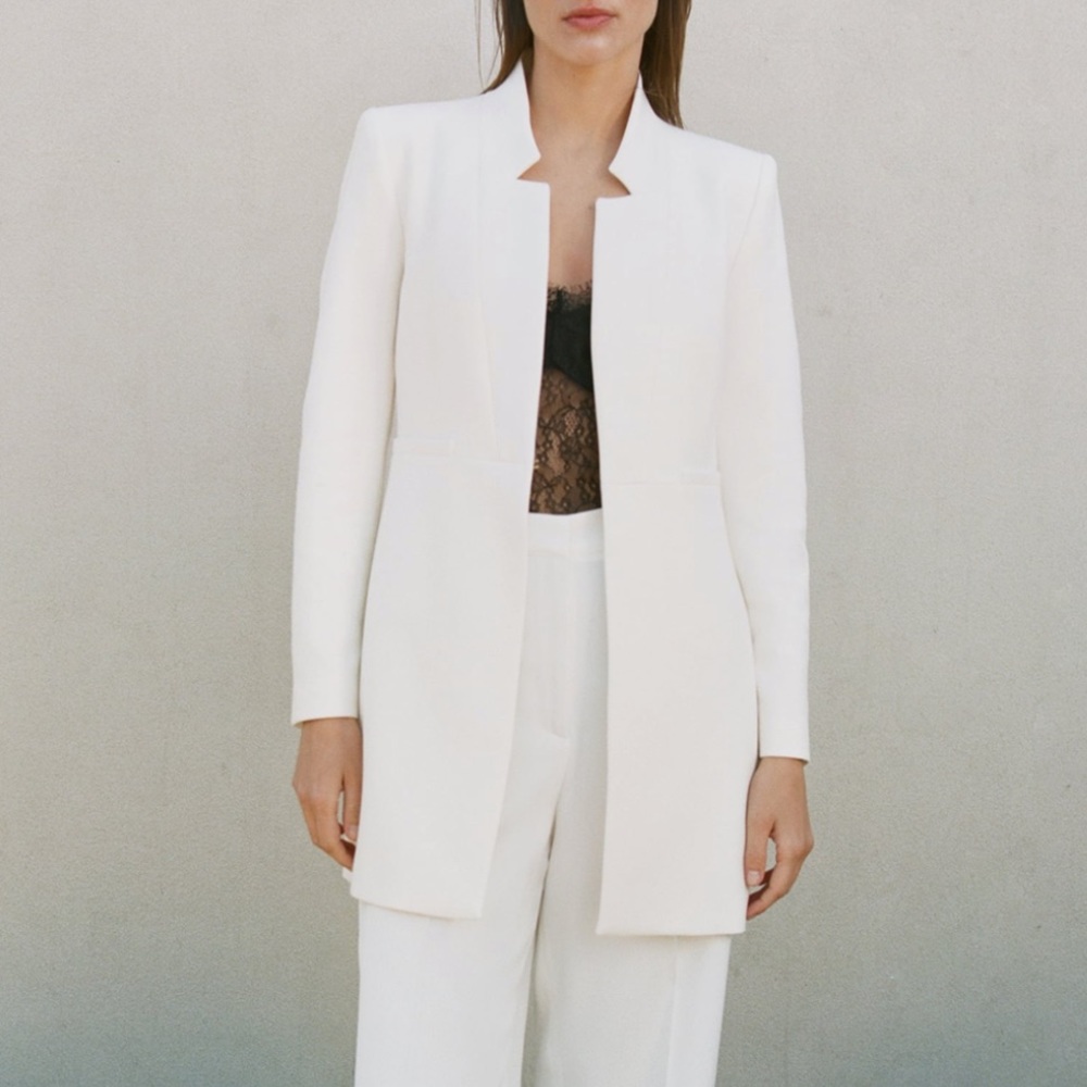 Zara Inverted Lapel long blazer white